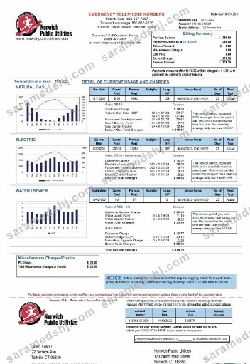 USA NORWICH PUBLIC UTILITIES utility bill Word and PDF template